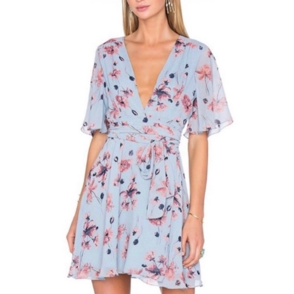 House of Harlow 1960 x Revolve Blue Pink Floral Wrap Dress XS - Picture 1 of 13